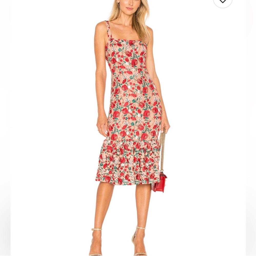 Lovers + Friends Under the Stars Red Floral Midi Dress